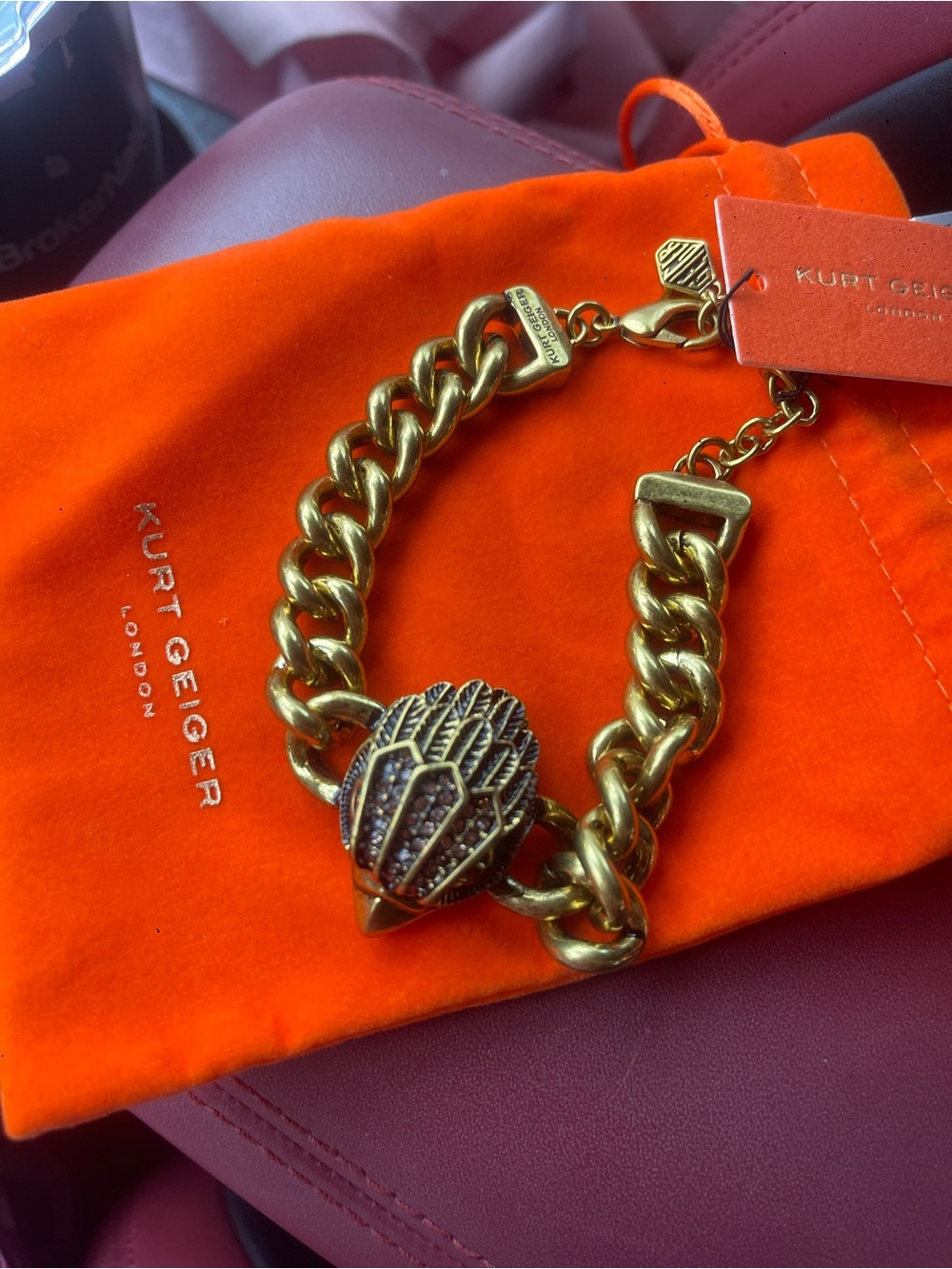 Kurt Geiger Gold-tone Chunky Chain Bracelet with Crystal Shield Charm